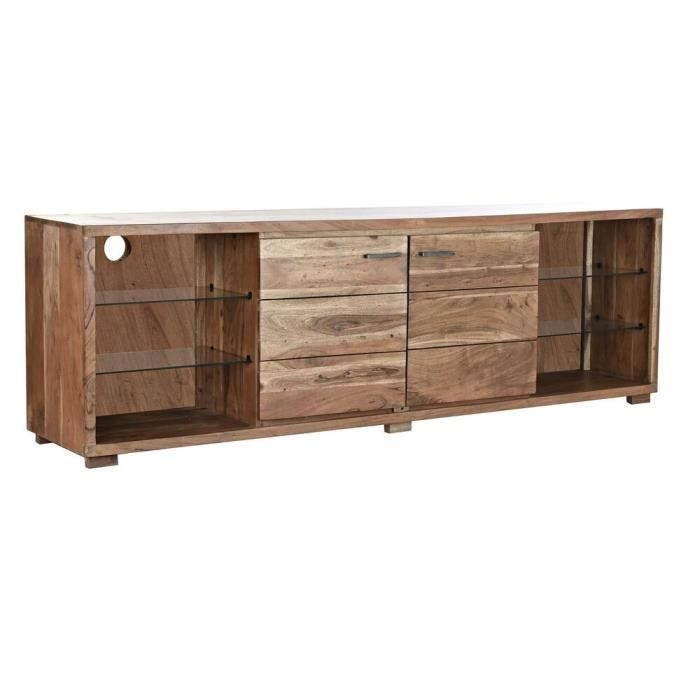 meuble tv style africain bois, verre, led 200 cm