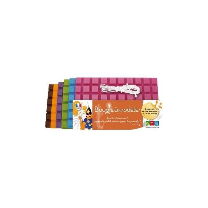 Bougie à modeler - Non spécifié - Lot de 6 tablettes 175G - 6 couleurs vives - 1000G total - 3M de mèche