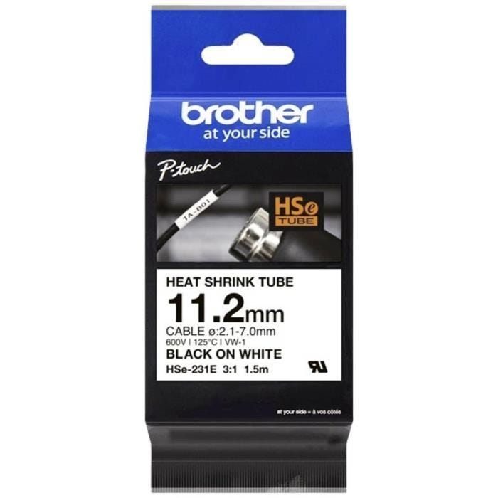 Ruban encreur - BROTHER - HSE231E - Blanc - Noir - 11.2 mm