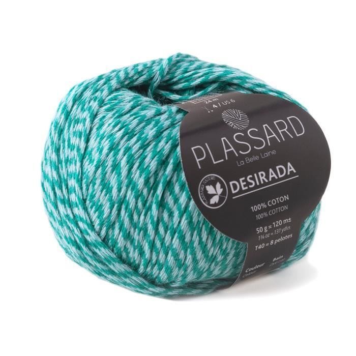 Fil crochet et tricot - PLASSARD - Desirada - 100% coton - Couleur Turquoise 21 - Aiguille N°4