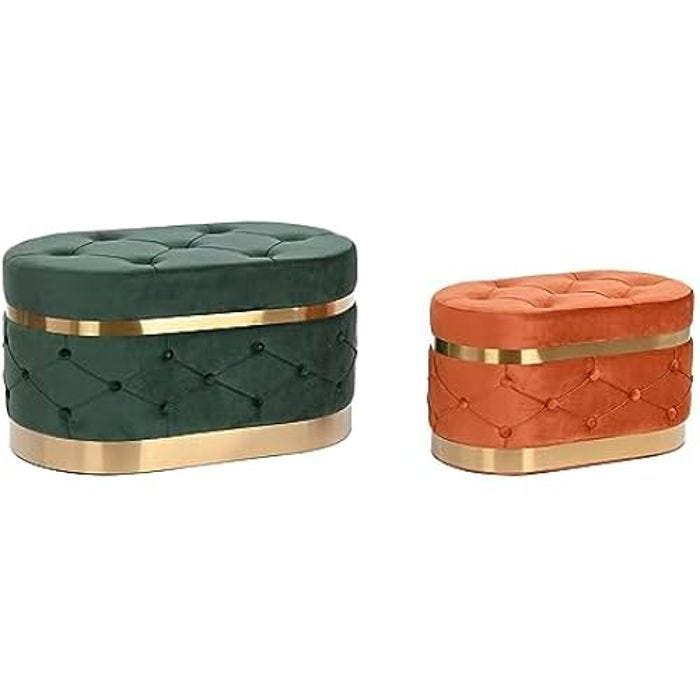 Banquette - DKD HOME DECOR - Standard - Vert, Orange et Doré - Bois MDF - 80x47x43 cm