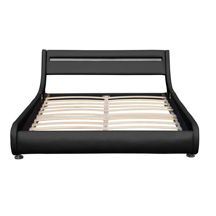 Lit - Incurve - 140x190 - Tête de lit LED - Noir - 1 place - MDF