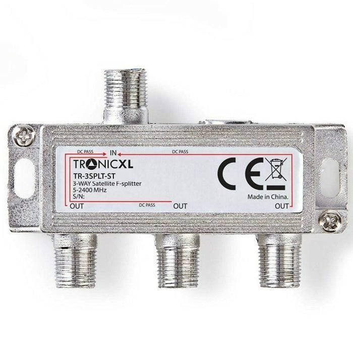 TronicXL Répartiteur d'antenne 3 Prises pour câble TV Noir DVB-T2 zb pour répartiteur HD