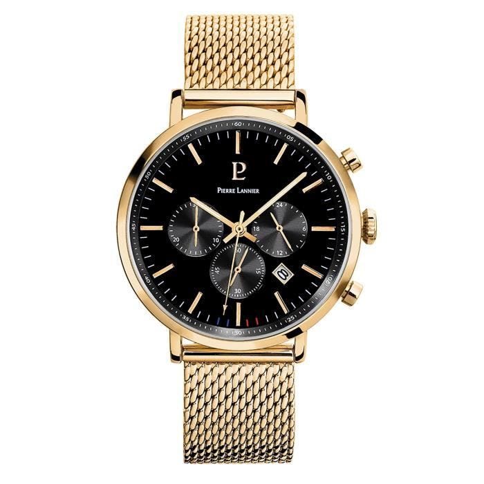 Montre Pierre Lannier chrono mailanais doré collection Baron - Bracelet acier homme