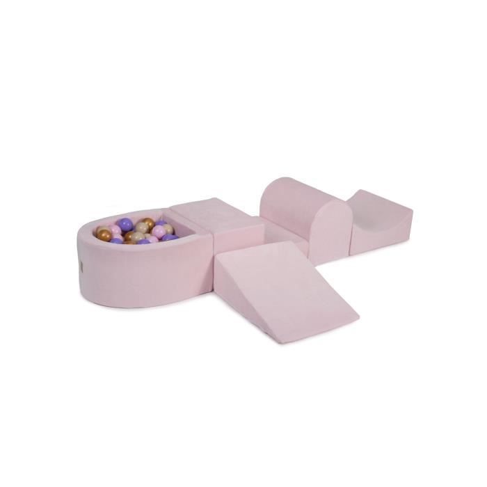 MeowBaby® Aire De Jeux en Mousse avec Petit Piscine Balles Pour Bébé, 100 Balles 7cm, Velvet, Rose Pastel: Beige/Bruyére/Rose Pastel