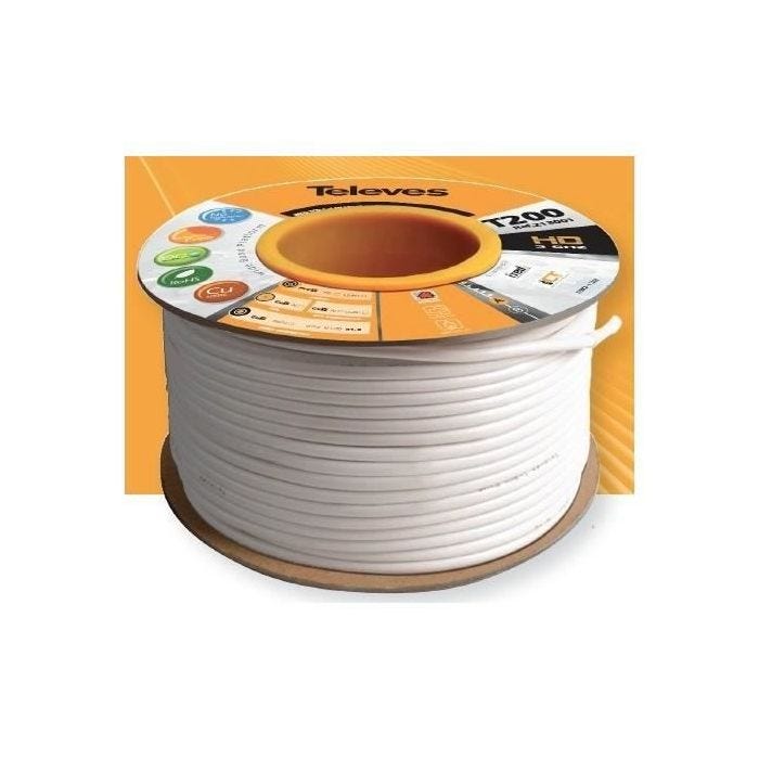 Câble Coaxial 100M TELEVES T200 HD 3GHz 213001 Classe A 100% Cuivre