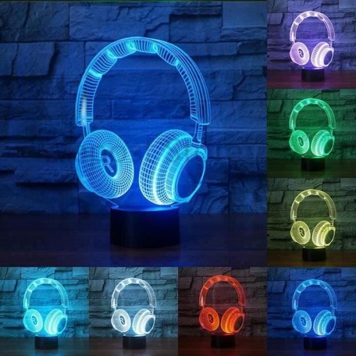 NH14655-3D DJ Casque Nuit Lumière Studio Musique Casque Couleurs Musique Écouteur LED Table Lampe Garçon Chambre Décor Meilleur