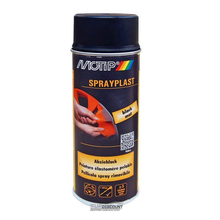 Bombe de peinture noir mat élastomère pelable Motip Sprayplast 396519 pour moto