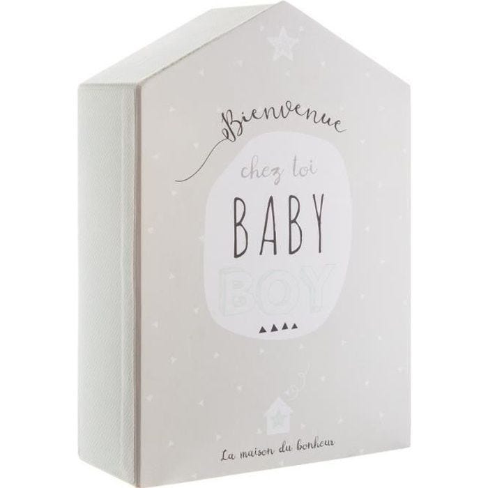 Coffret de naissance : boite à souvenirs + cadre photo - TAUPE et VERT Taupe