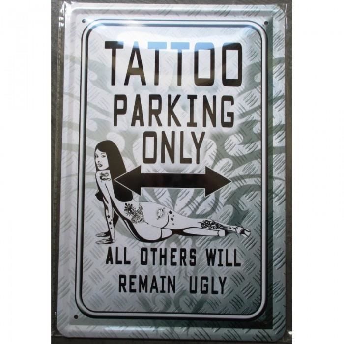 Plaque en métal relief Tattoo Parking - Blanc