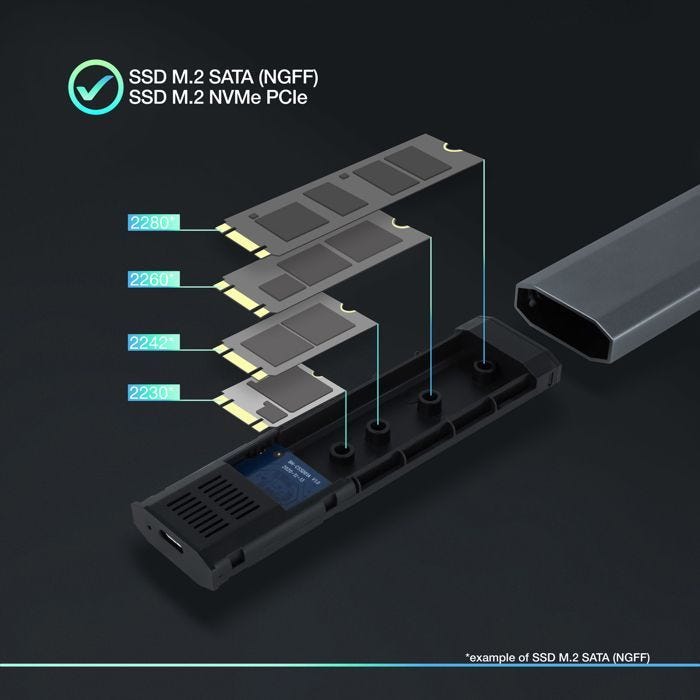 Boitier externe - TooQ - Shura - USB-C 3.2 - 2To - S-ATA/NVMe M.2 2280