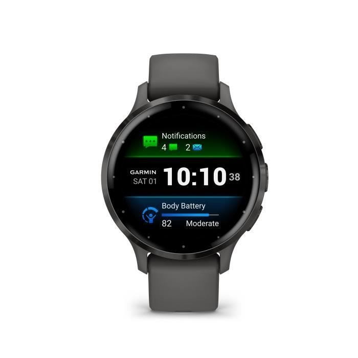 Montre GPS connectée - GARMIN - Venu 3S - 30,4mm (1,2") - Acier Gray, boîtier gris foncé et bracelet en silicone gris foncé