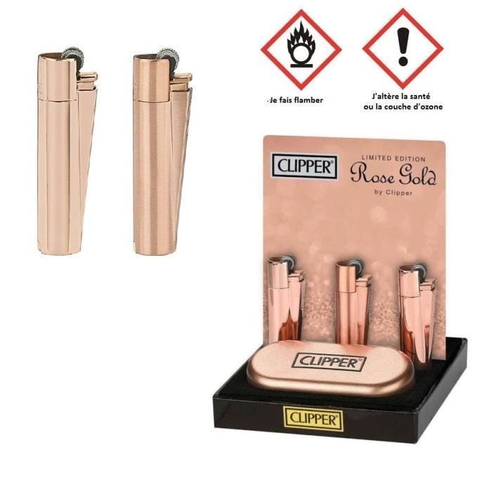 Briquet Clipper Metal Or Rose avec Boite - Modèle Aléatoire - Collection Fumeur - 365