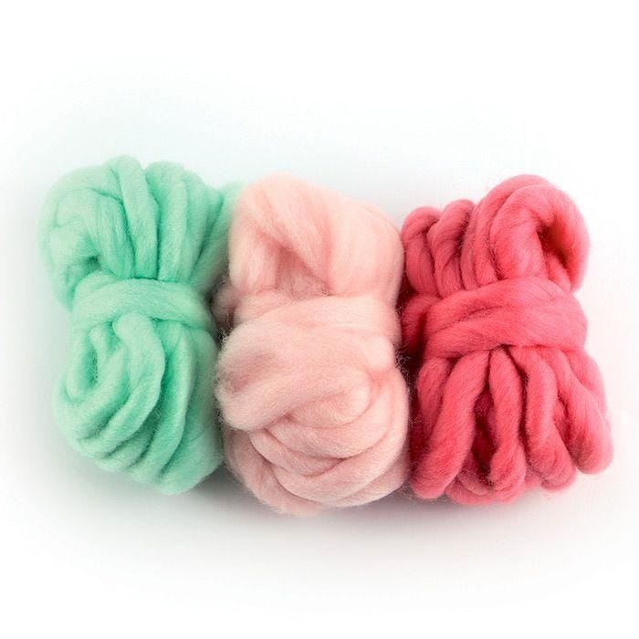 3 pelotes de laine 5 m - rose indien, rose dragée, menthe