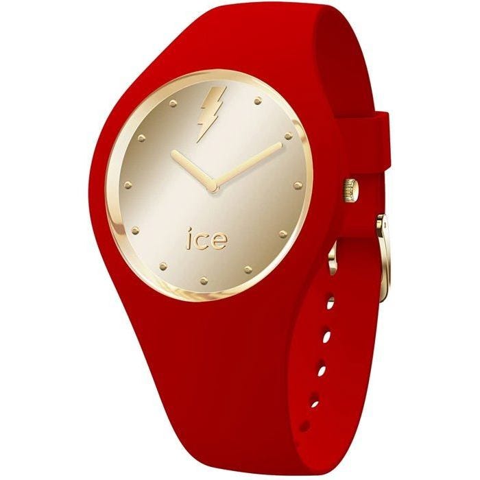 Montre - ICE WATCH - Ice Glam Rock Kiss Médium - Bracelet silicone rouge - Boîtier doré - 40mm
