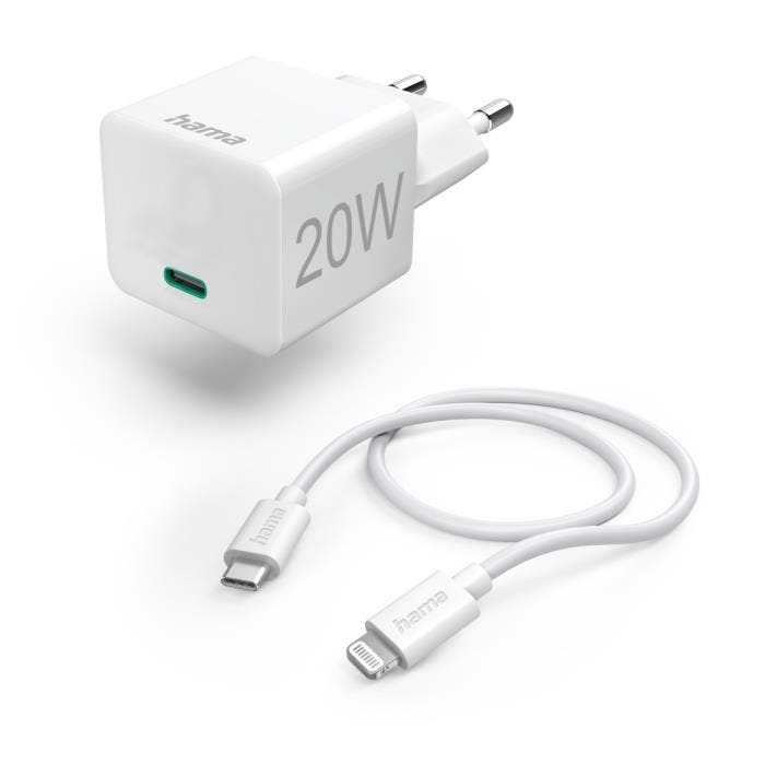 MINI CHARGEUR RAPIDE + CABLE LIGHTNING PD 20W 1M BLANC HAMA
