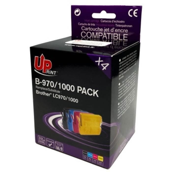 Pack de 4 cartouches - UPRINT - LC970 LC1000 - Compatible BROTHER - 500 pages noir - 400 pages couleur