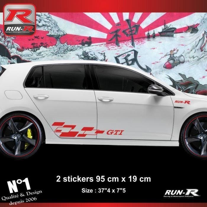 Sticker bas de caisse - ADNAUTO - VOLKSWAGEN GOLF 7 - Lot de 2 - Rouge - Résistant aux UV
