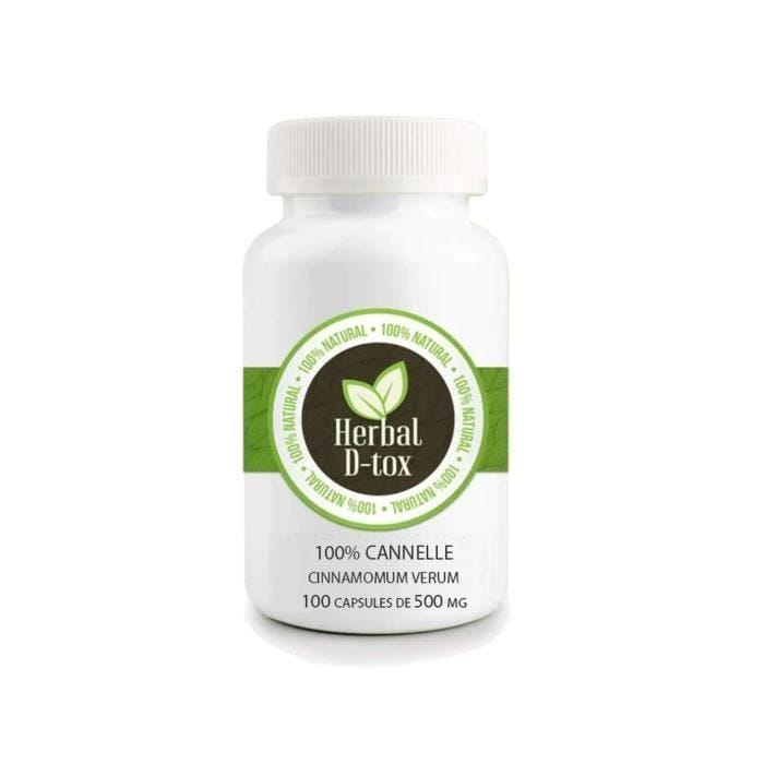Complément Alimentaire Herbal D-tox Cannelle ~ Cinnamomum verum - 100 gélules x 500 mg – Anti-inflammatoire, Antioxydant