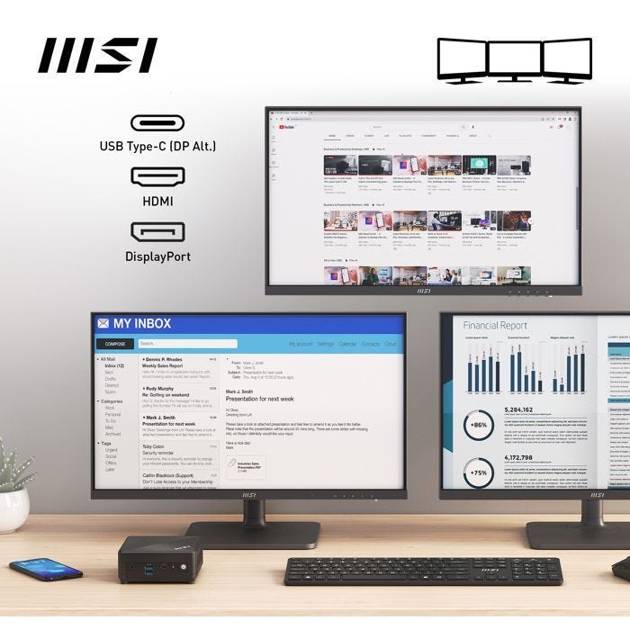 Mini PC - MSI - Cubi N ADL 002EU - Celeron N100 - RAM 4 Go - SSD 128 Go