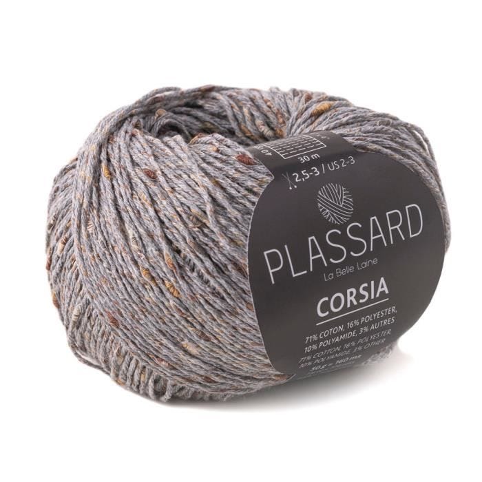 Fil crochet et tricot - Plassard - Corsia - Gris Moyen 11 - Coton, Polyester, Polyamide - Aiguilles 2,5 et 3