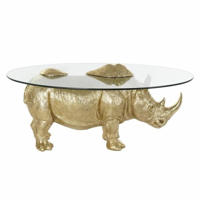 table d'appoint verre doré transparent résine colonial rhinocéros (100 x 60,5 x 46 cm)