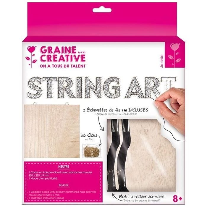 Tableau Neutre String Art en bois brut 22cm - Graine créative Marron