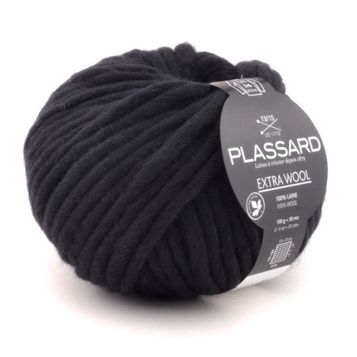 Pelote de laine - Plassard - Extra Wool 016 Noir - 100% Laine