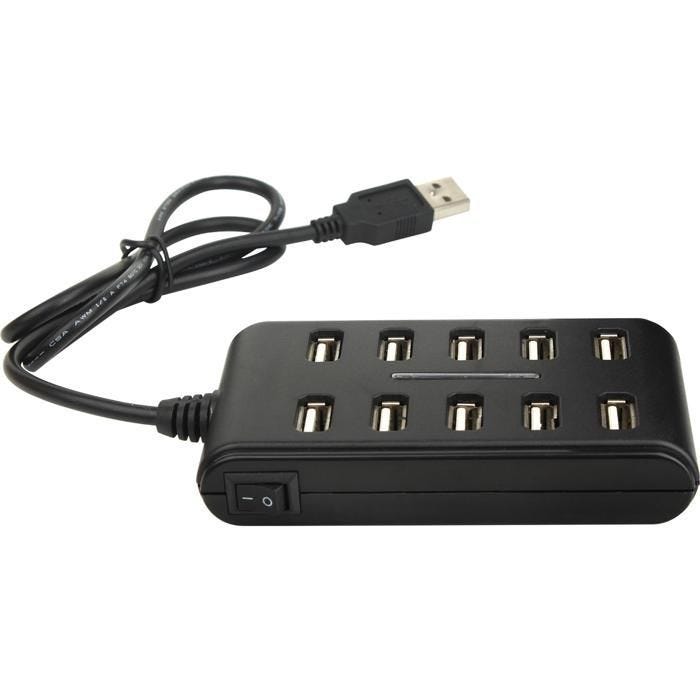 Hub USB - On Earz - Mobile Gear - 10 Ports - USB 2.0 - Adaptateur secteur 2.5A