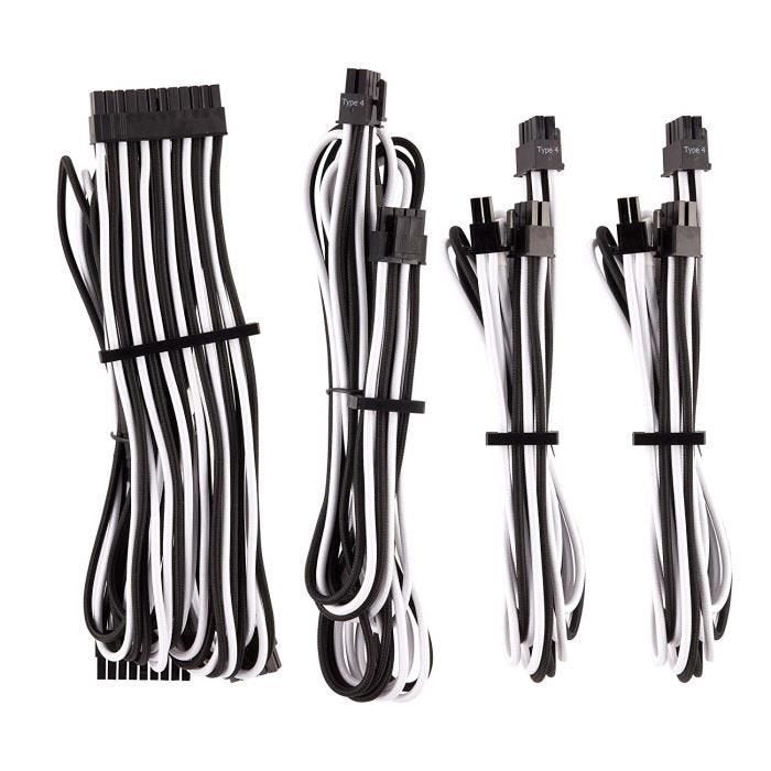 Corsair Kit de démarrage de câbles pour alimentation de type 4 Gen 4 à gainage individuel blanc/noir - CP-8920220