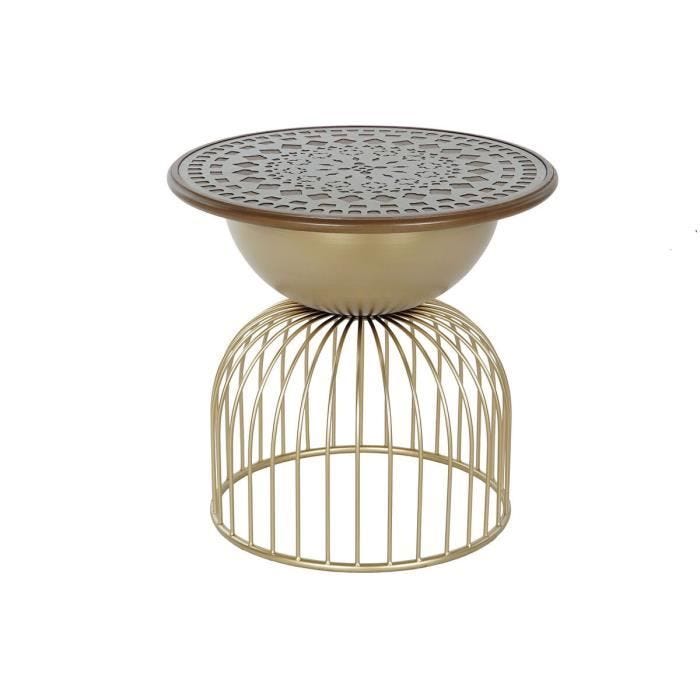 table d'appoint vintage marron, gris, doré métal, sapin 55,5 cm - Couleur:DOR