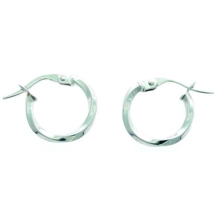 Boucles d'Oreilles femme - BRILLAXIS - Boucles d'oreilles créoles torsadées or 9 carats 10 mm - Couleur de la matière:Blanc