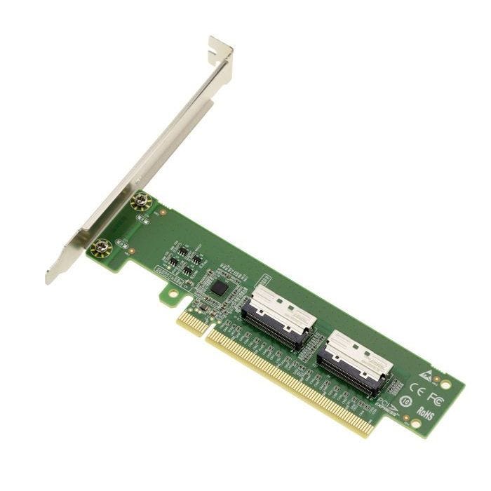 Carte PCIe 5.0 vers 2 ports MCIO 8i pour SSD NVMe M2 M3 U2 U3 ou plaques rapportées PCIe