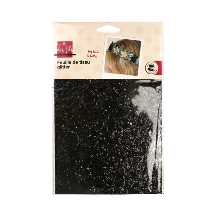 Coupon de tissu pailleté - MegaCrea DIY - Noir - 21 X 15 cm