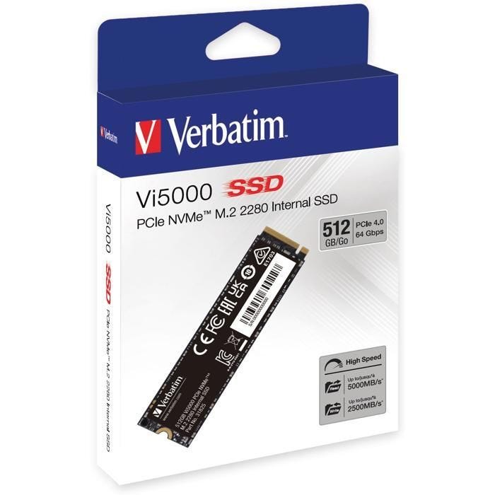 SSD - VERBATIM - VI5000 - 512GB - PCIe4 NVME - 5000 Mo/s lecture - 2500 Mo/s écriture