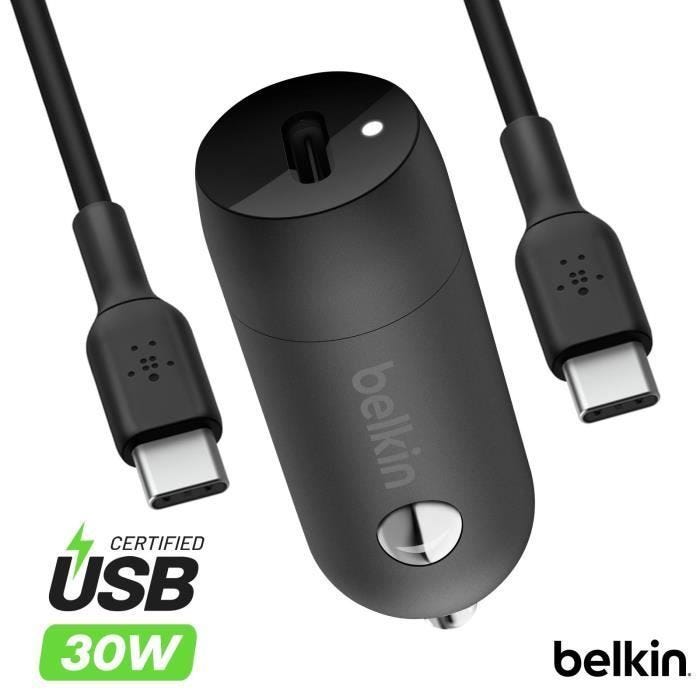 Prise allume-cigare USB-C - BELKIN - BoostCharge - 30W - Câble USB-C 1m - Design compact
