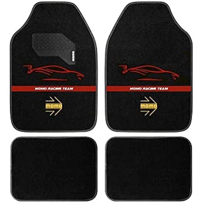 Tapis de voiture - MOMO - Set complet 4 pièces - Universel - Noir/Rouge - Antidérapant