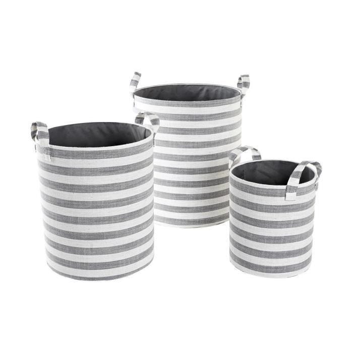 lot de paniers gris rayures coton (3 pièces) (35 x 35 x 40 cm)