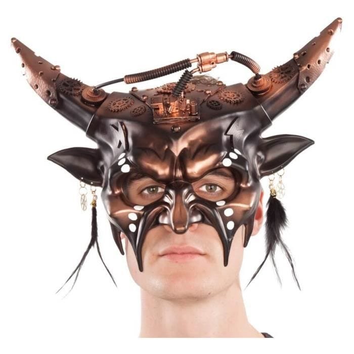 Masque Steampunk en cuivre avec cornes et plumes - DisfraZZes