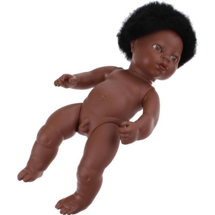 Poupée Berjuan Nouveau-né Africain 38cm Garçon sans Vêtements - Marron