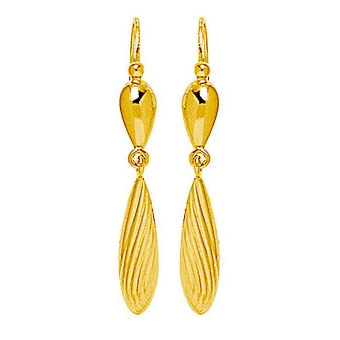 Boucles d'oreilles femme - Brillaxis - Boucles d'oreilles dormeuse Brillaxis pendant quille striée or - Couleur de la matière:Jaune