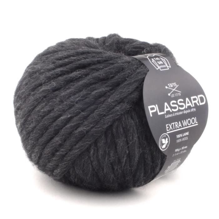 Pelote de laine Extra Wool 155 Gris Foncé 100% Laine - Plassard