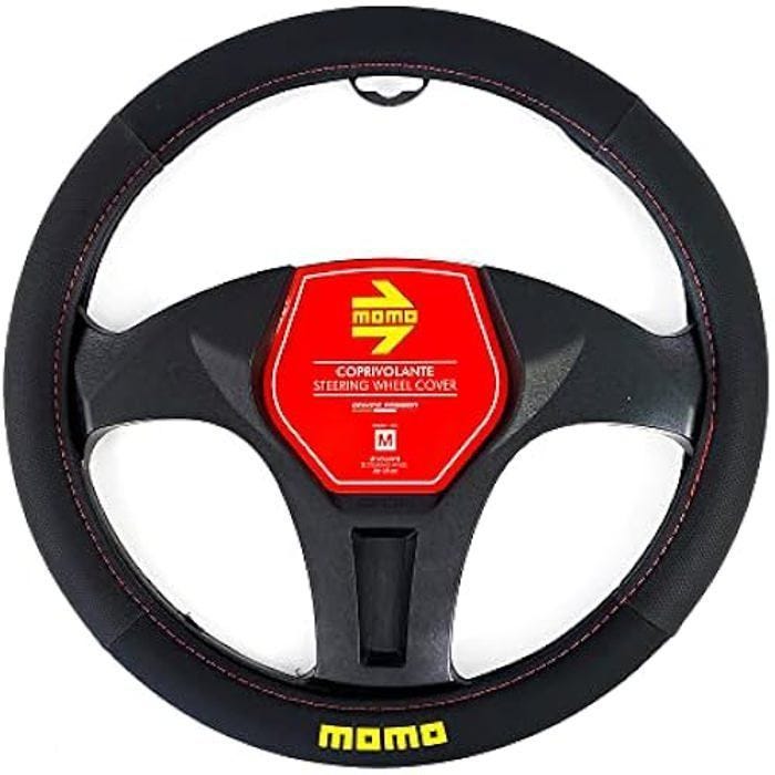 Housse de volant - MOMO - Universelle - Carbone noir et rouge - Antidérapante - Confortable