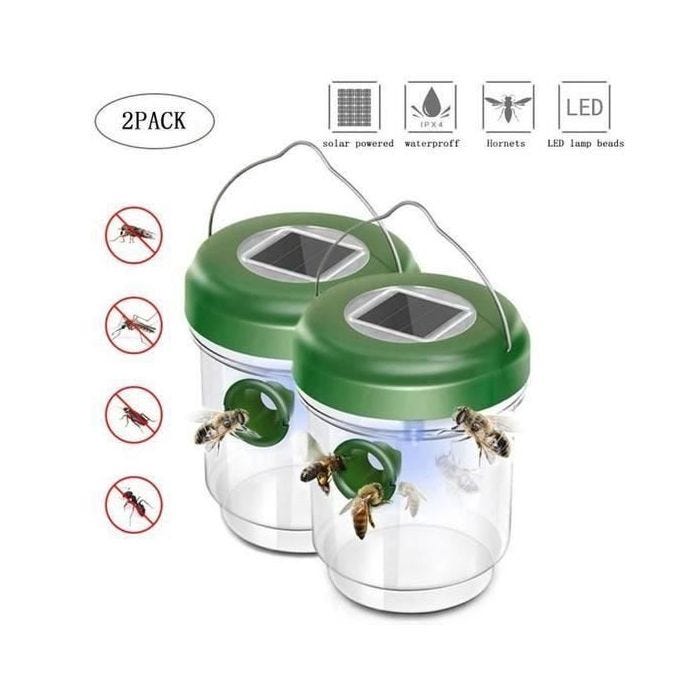 Lot de 2 Pièges à Mouche, Guêpes et Moustique; Attrape Anti-Insectes, Frelons - Solaire avec Lumière LED