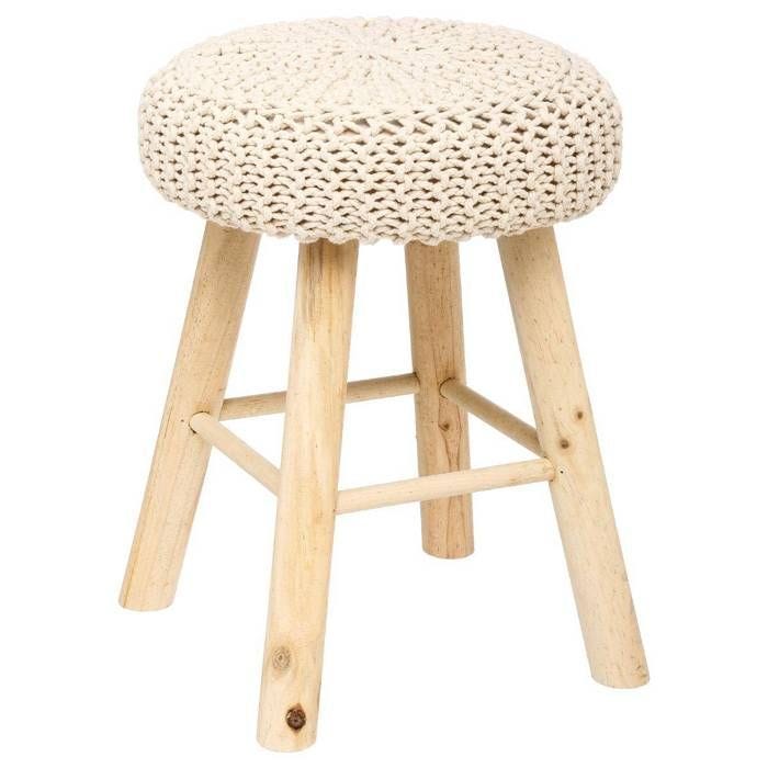 Tabouret Suzette en bois, coton et polyéthylène - ATMOSPHERA - L. 32 x l. 32 x H. 43 cm - Beige