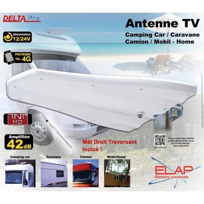 Antenne Amplifiée VHF UHF - DELTA PRO - HD4K - Gain 42 dB - Omnidirectionnelle - Anti-UV