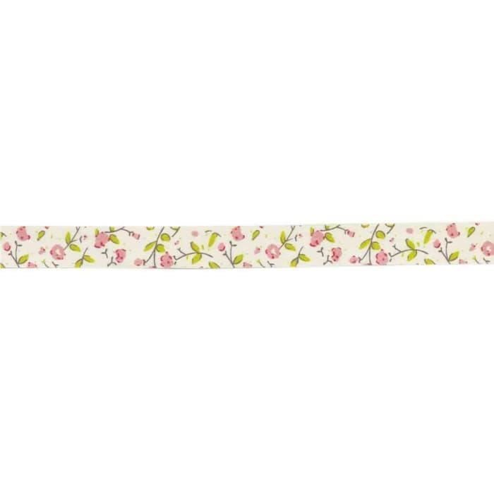 Ruban en coton - MÉGACRÉA - Fleur rose - 1,5 cm - 2 m - Idéal pour créations