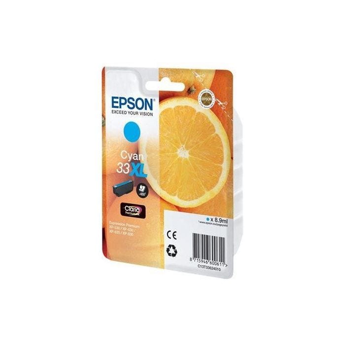 Cartouche Epson - Claria Premium 33XL Cyan - Série Orange - Encre pour des textes nets et des photos éclatantes