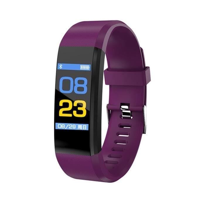 MM-Bracelet connectée Bluetooth 4.0 Bracelet intelligent Moniteur de fréquence Cardiaque Tracker d'activité Violet