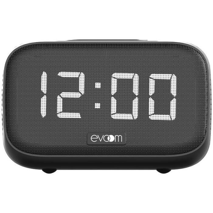 Réveil chargeur enceinte - EVOOM - EV304618 - Noir avec charge sans fil et enceinte intégrée